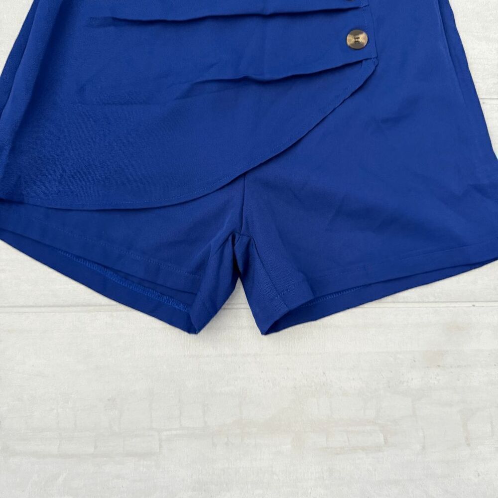 Wrapover Button Shorts Skort Sailor Blue Side Zipper Small High Waisted 4" insea - Picture 2 of 8